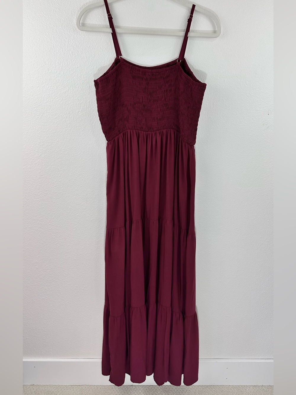 PRETTYGARDEN Flowy Tiered Maxi Dress Spaghetti Straps Burgundy Large Boho Summer - Picture 6 of 7
